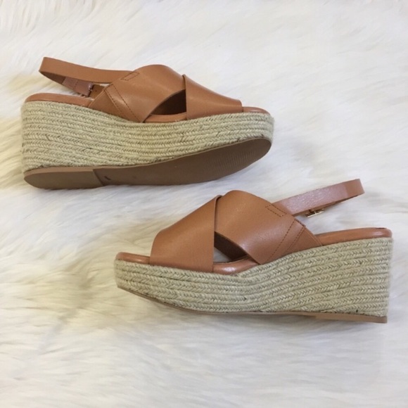 torrid Shoes - Torrid Tan Crisscross Open Toe Espadrille Wedges.